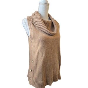New Talbots Sleeveless Sweater Button Sides Cowl Neck Knit Bronw XS / S  Casual